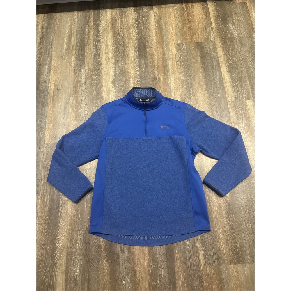 Under Armour 1/4 Zip Pullover Mens Large Blue ColdGear Long Sleeve Fleece